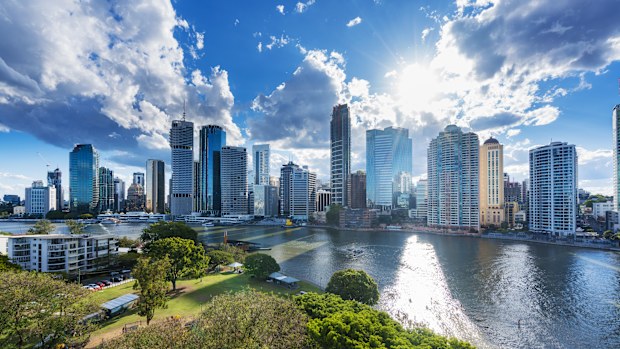 Brisbane, Australia - September 25, 2016: View of Brisbane city skyline and Brisbane river in late afternoon