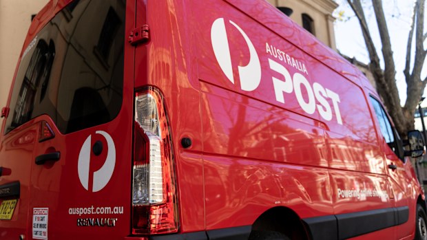 Australia post delivery truck at The Rocks street. Sydney, NSW, Australia. 03 August 2021.