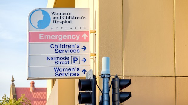 North Adelaide, South Australia - September 7, 2020: Women's and Children's Hospital sign viewed across Kermode street on a day