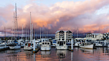 Sailing boats at dusk in Launceston, Tasmania.