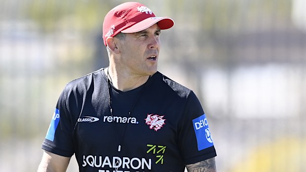 Dragons assistant coach Michael Ennis looks on during a St George Illawarra Dragons NRL training session at James Regional Sports Complex on February 23, 2026 in Las Vegas, Nevada. (Photo by Ian Hitchcock/Getty Images)