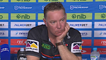 Adam O'Brien and Dane Gagai speak to media after the Knights' loss to the Eels.