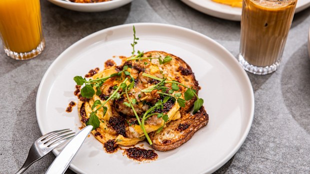 Quick Brown Fox's folded eggs with blue swimmer crab is a standout from their breakfast menu. 