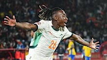 Yan Diomande of Ivory Coast  celebrate  during the AFCON Group F match between Gabon and Ivory Coast at Marrakech stadium, Marrakech, Morocco on December 31, 2025.  (Photo by Ulrik Pedersen/NurPhoto via Getty Images)