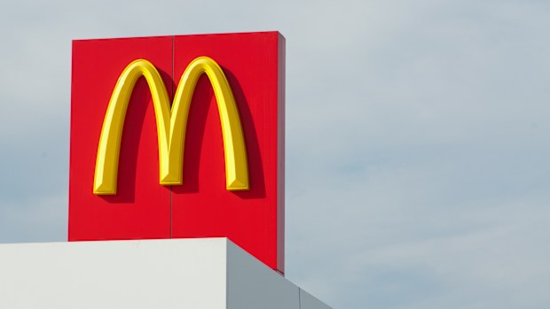 Nice clean McDonald's sign placed left of frame. A modern example of McDonald's corporate identity.