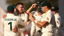 NAGPUR, INDIA - FEBRUARY 09: Todd Murphy of Australia celebrates taking the wicket of KL Rahul of India of India during day one of the First Test match in the series between India and Australia at Vidarbha Cricket Association Ground on February 09, 2023 in Nagpur, India. (Photo by Robert Cianflone/Getty Images)
