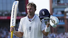 England's Joe Root walks off after his knock of 150.