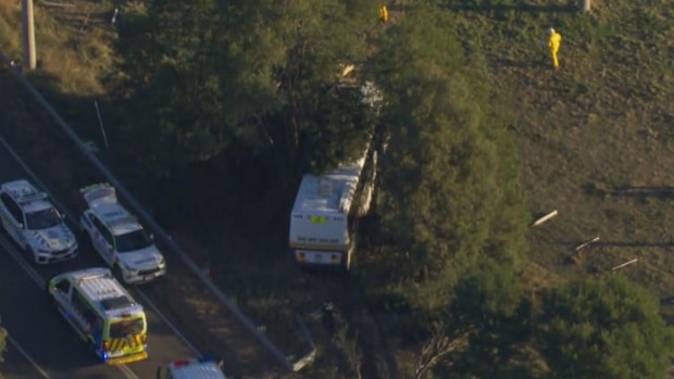 A bus has veered off a road in Kilmore, about 65 kilometres north of Melbourne. 