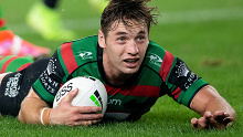 SYDNEY, AUSTRALIA - APRIL 17: Cameron Murray of the Rabbitohs score a try during the round six NRL match between the South Sydney Rabbitohs and Wests Tigers at Stadium Australia on April 17, 2021 in Sydney, Australia. (Photo by Speed Media/Icon Sportswire via Getty Images)