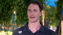 Cameron McEvoy speaking to media.