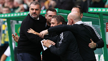 Celtic Manager Ange Postecoglu celebrats his side making it 3-0 against St Mirren. 