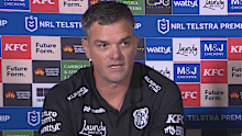 Cameron Ciraldo speaks to media after the win against the Storm.