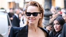 Pamela Anderson at the Tom Ford fashion show as part of Spring/Summer 2026 Paris Fashion Week on October 01, 2025 in Paris, France. (Photo by Gilbert Flores/WWD via Getty Images)