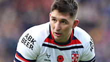 LEEDS, ENGLAND - NOVEMBER 2: England's Victor Radley looks on during the Autumn International Series test match between England and Samoa at Headingley Stadium on November 2, 2024 in Leeds, England. (Photo by Ed Sykes/Getty Images)