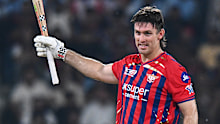 Lucknow Super Giants' Mitchell Marsh celebrates his century during the Indian Premier League cricket match between Royal Challengers Bengaluru and Lucknow Super Giants in Lucknow, India, Thursday, May 7, 2026. (AP Photo)