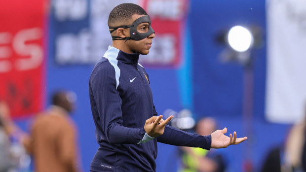 Kylian Mbappe of France prior to the Group D - UEFA EURO 2024 match between Netherlands and France at Red Bull Arena on June 21, 2024 in Leipzig, Germany. (Photo by Peter Lous/BSR Agency/Getty Images)