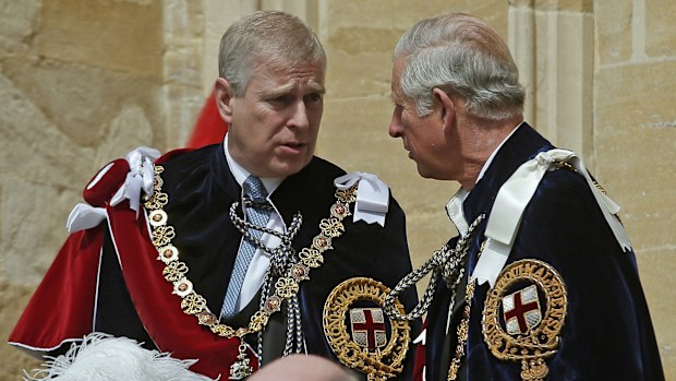  Prince Andrew, Duke of York and Prince Charles, Prince of Wales attend the Order of the Garter Service at St George's Chapel in Windsor Castle on June 15, 2015 in Windsor, England. The Order of the Garter is the most senior and the oldest British Order of Chivalry and was founded by Edward III in 1348.  