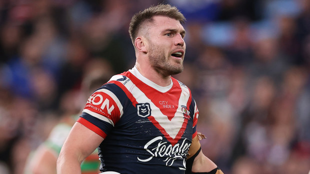 SYDNEY, AUSTRALIA - SEPTEMBER 02: Angus Crichton during the round 25 NRL match between the Sydney Roosters and the South Sydney Rabbitohs at Allianz Stadium, on September 02, 2022, in Sydney, Australia. (Photo by Cameron Spencer/Getty Images)