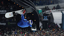 Scotty James in action during the men's snowboard superpipe final at X Games Aspen 2026.