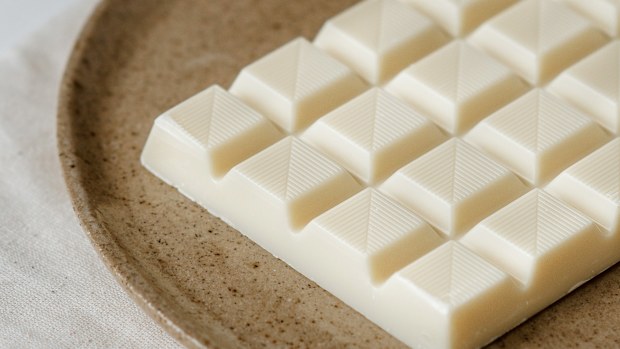 Stock photo of white chocolate block.
