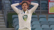 Sam Konstas reacts to the dropped catch. 