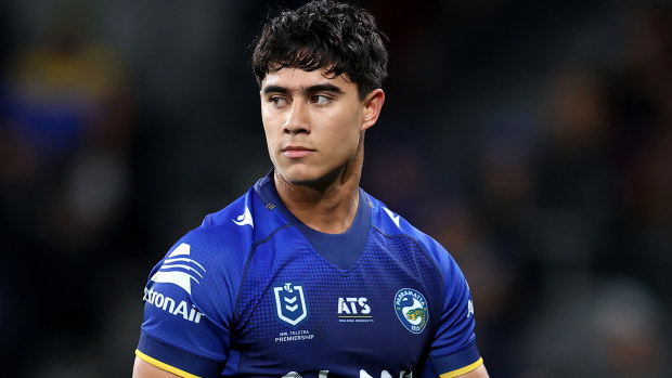 Blaize Talagi of the Eels looks on during the round 21 NRL match between Parramatta Eels and Melbourne Storm at CommBank Stadium, on July 26, 2024, in Sydney, Australia. (Photo by Brendon Thorne/Getty Images)