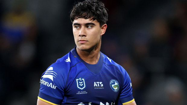 Blaize Talagi of the Eels looks on during the round 21 NRL match between Parramatta Eels and Melbourne Storm at CommBank Stadium, on July 26, 2024, in Sydney, Australia. (Photo by Brendon Thorne/Getty Images)