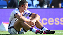 Will Warbrick of the Storm reacts after loosing the round three NRL match between the Gold Coast Titans and the Melbourne Storm at Cbus Super Stadium on March 18, 2023 in Gold Coast, Australia. (Photo by Jono Searle/Getty Images)