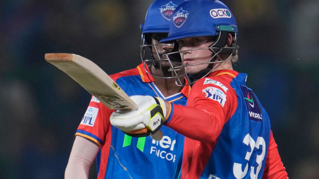 Delhi Capitals' Jake Fraser-McGurk celebrates his fifty runs during the Indian Premier League.
