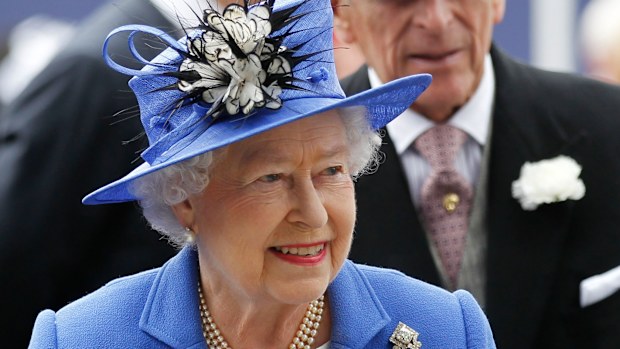 Queen Elizabeth and Prince Philip arrive for the Epsom Derby at Epsom race course, southern England at the start of four-day Diamond Jubilee celebrations to mark the 60th anniversary of the Queen's accession to the throne Saturday, June 2, 2012. 