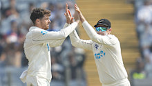 New Zealand's Mitchell Santner has put his side in the box seat to claim a shock series victory in India.