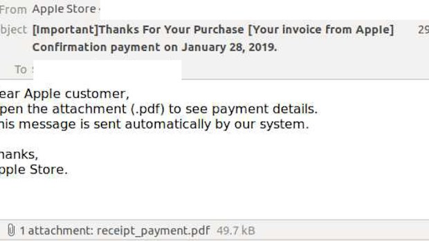 The email comes from a compromised domain