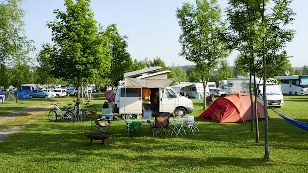 rented caravan motorhome on campsite holiday