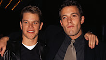 12/4/1997-New York, NY: Matt Damon and Ben Affleck at the premiere of "Good Will Hunting" at the Ziegfeld Theater.   (Photo by Mitchell Gerber/Corbis/VCG via Getty Images)