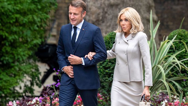 Brigitte Macron, the wife of France's President Emmanuel Macron, looks on at the Elysee Palace in Paris on March 27.