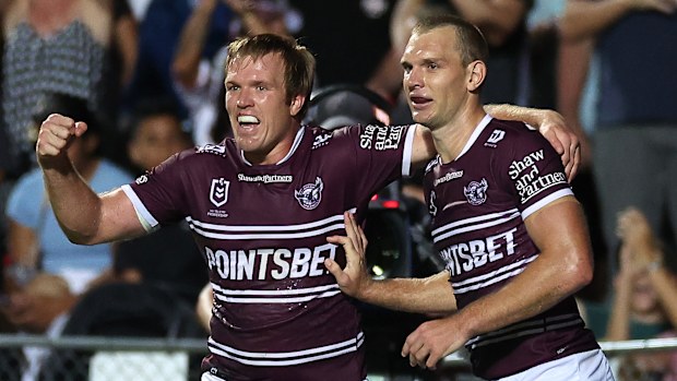 The Trbojevic brothers in action for the Sea Eagles.