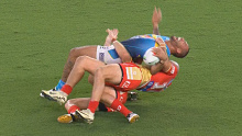 Phillip Sami was upended in an awful looking tackle from Max Plath. 