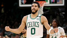 Jayson Tatum celebrates a basket during game three of the NBA Finals.