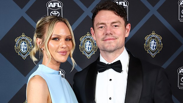 Lachie Neale and Jules Neale arrive at the 2025 Brownlow Medal on September 22, 2025 in Brisbane, Australia. 
