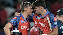 Punjab Kings' Cooper Connolly and Xavier Bartlett celebrate the win against Gujarat Titans.