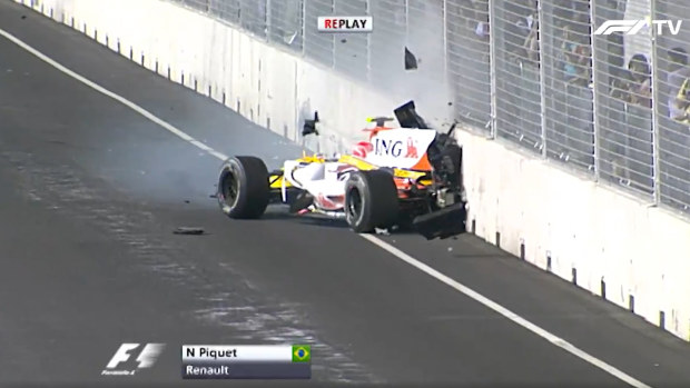 Nelson Piquet Jr. crashed intentionally on lap 15 of the Singapore Grand Prix, setting up Renault teammate Fernando Alonso for victory.