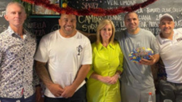From left: Brian Johnston Jim Dymock, Michelle Bishop, Anthony Mundine and Gosh Daher.