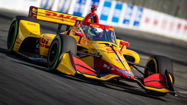 Romain Grosjean pilots the No.28 for Andretti Autosport on the streets of Long Beach.
