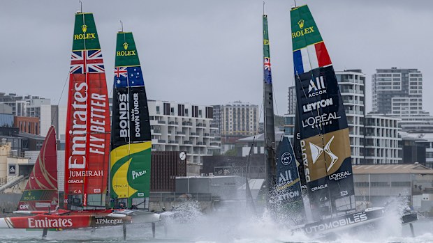 The Black Foils collide with the DS Automobiles SailGP Team France.
