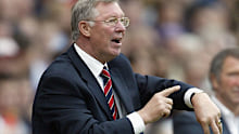 Sir Alex Ferguson, the Manchester United manager, tells the referee to check his watch.