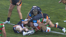 Aidan Sezer's tackle on Jye Gray. 