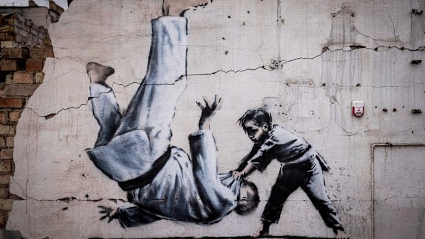 Banksy mural Ukraine Borodianka