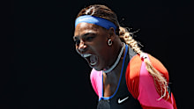 Serena Williams of the United States celebrates after winning a point.