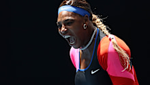 Serena Williams of the United States celebrates after winning a point.