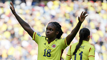 Colombia's Linda Caicedo reacts after scoring her first goal during the Women's World Cup Group H soccer match between Colombia and South Korea at Sydney Football Stadium.